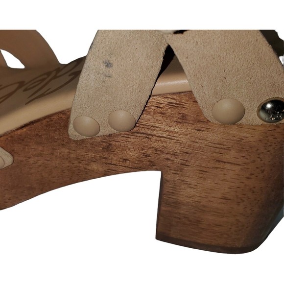 Sam Edelman Women’s Josefine Suede Tan Sandals Wooden Heel Size 6.5M - Picture 8 of 14